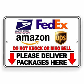 Deliver Packages Here Do Not Knock Or Ring Arrows Down Sign