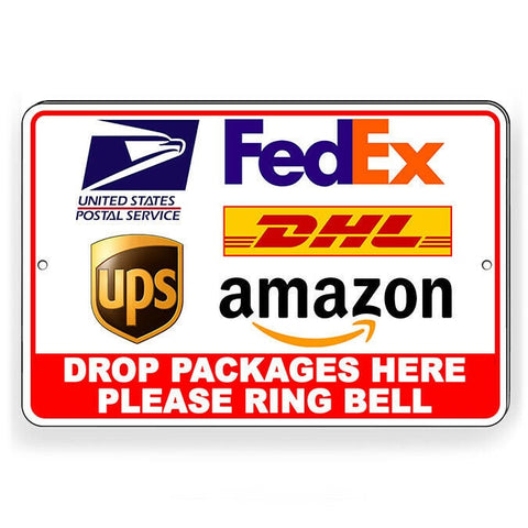 Image of Deliveries Drop Packages Here Please Ring Bell Sign