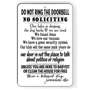 Do Not Ring Bell No Soliciting Baby Sleeping FUNNY Metal Sign SF023