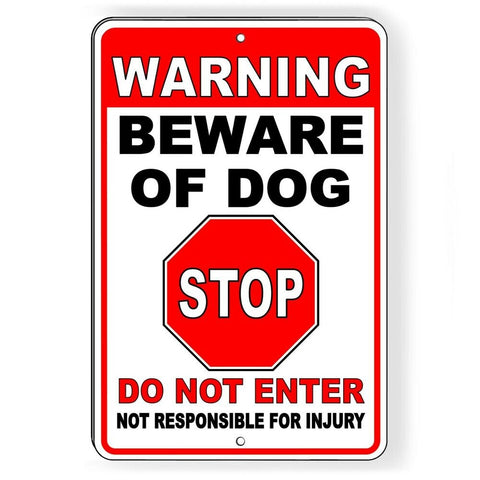 Image of WARNING Beware Of Dog Will Bite STOP Do Not Enter Metal Sign Security bite BD37