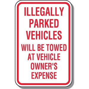 Illegally Parked Vehicles Towed Sign