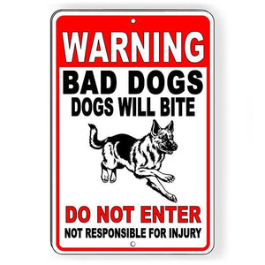 WARNING Bad Dogs Will Bite Do Not Enter Dutch Sheperd Metal Sign SBD051