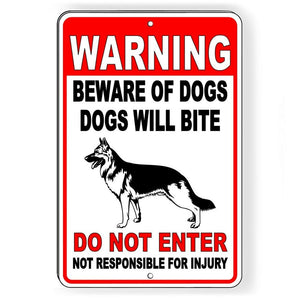 WARNING Beware Of Dogs Will Bite Do Not Enter German Shepherd Metal Sign BD39